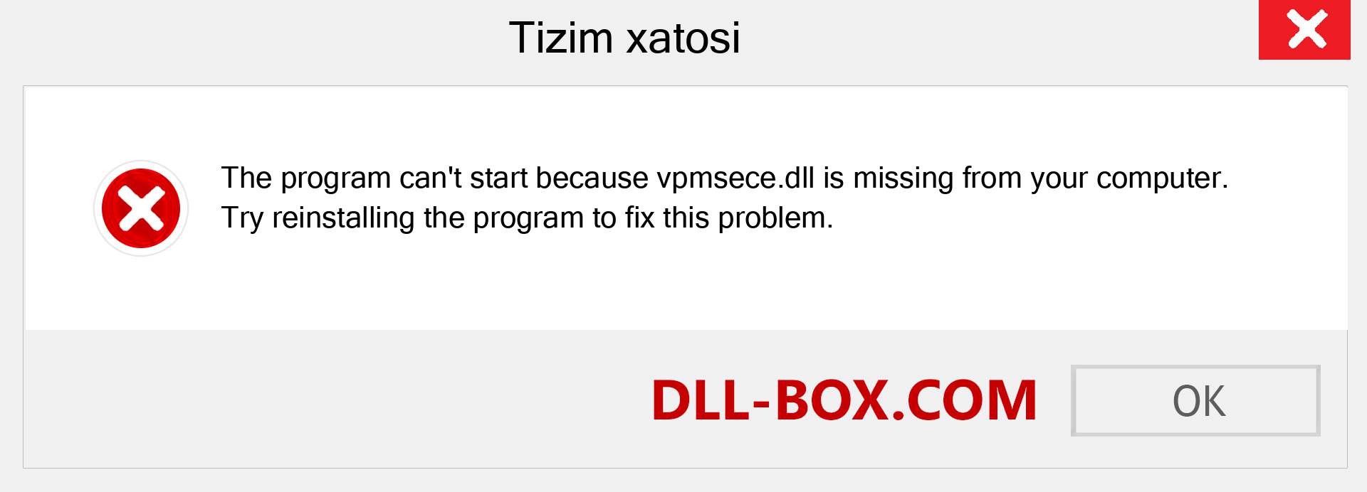 vpmsece.dll fayli yo'qolganmi?. Windows 7, 8, 10 uchun yuklab olish - Windowsda vpmsece dll etishmayotgan xatoni tuzating, rasmlar, rasmlar